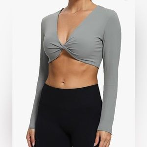 Aoxjox Sienna Twist Deep Crop Tops - Black, Brown, Grey